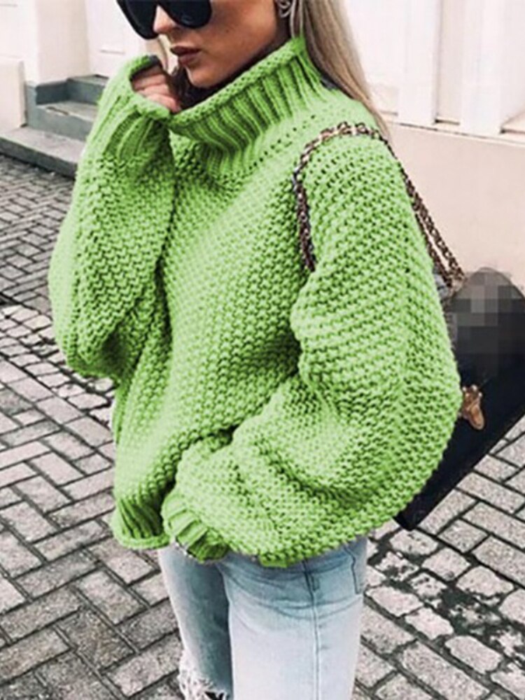 sixsr Womens Fall Fashion Sweater Women Autumn/Winter Turtleneck Doll Sleeve Loose Knit Sweater Fashion Women's Top Sweaters High Quality Thermal