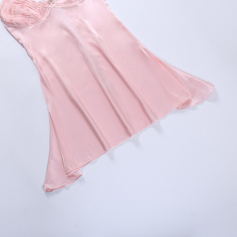 Satin Spaghetti Strap Sexy Mini Dress Women Robe Summer New Deep V Neck Sleeveless backless Club Party Dress Vestido