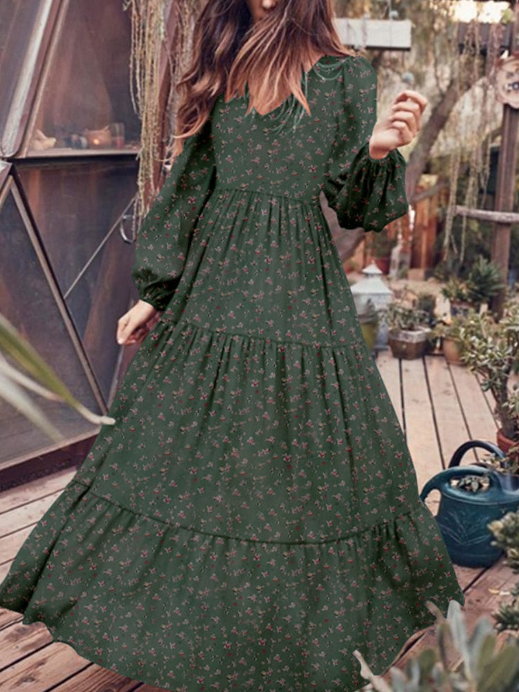V Neck Long Sleeve Patchwork Solid Color Dress