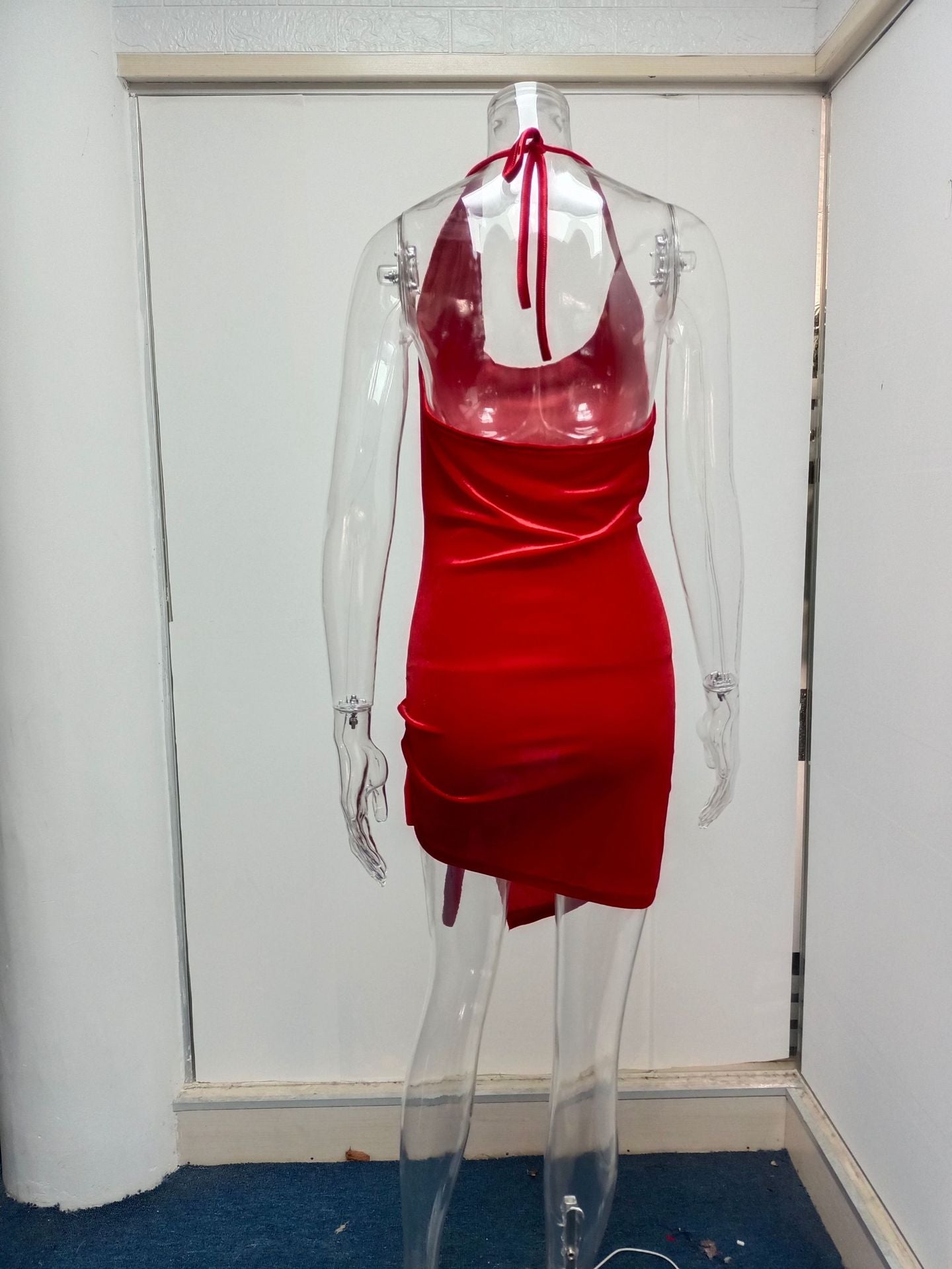 Summer New Women's Wear Halter Neck Hollow Strappy Slit Sexy Fashion Dress Sexy Backless Irregular Strappy Evening Dress