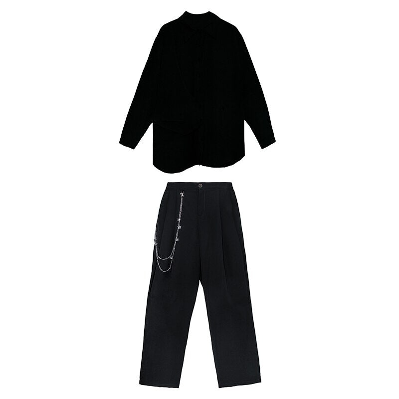 sixsr Wide Leg Pants Irregular Big Size Two Piece Suit New Lapel Long Sleeve Loose Fit Women Fashion Spring Autumn