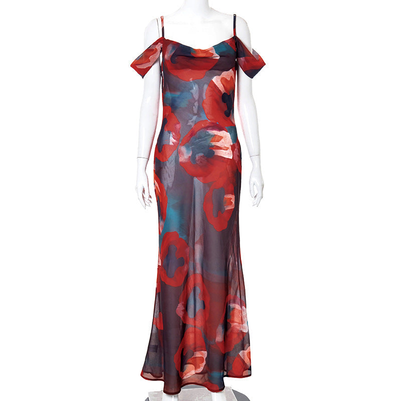 sixsr Outfits Summer New Beach Vacation Bohemian Fashion Shoulder Straps Sleeveless High Waist One Shoulder Temperament Elegant Long Dress