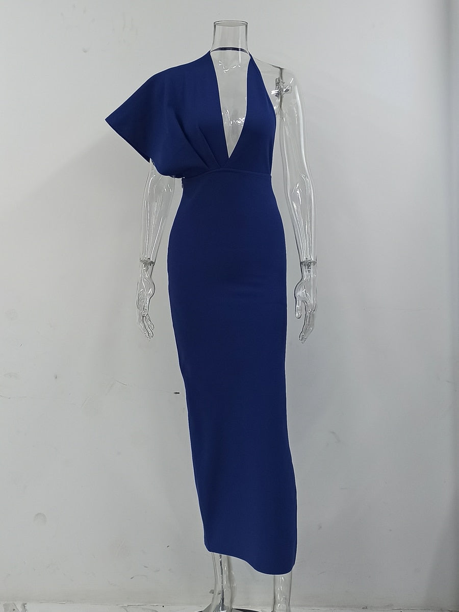 Fashion Trends Draped Backless Women Side Split Evening Club Party Dress New Sexy V Neck Orange Black Long Bandage Dress Vestidos