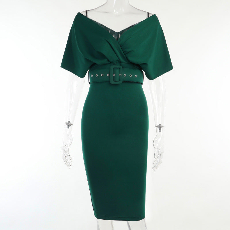 sixsr Women Sexy Elegant Off The Shoulder Dresses Autumn Summer Vintage Streetwear Club Party Female V-Neck Dress With A Belt