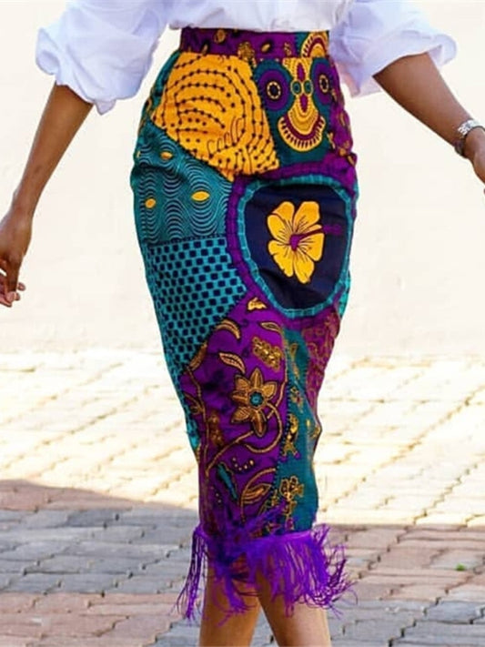 sixsr Outfits  Fashion Trends Women Summer Print Skirt Vintage Floral African Fashion High Waist Tassel Classy Modest Elegant Retro Jupes Falads