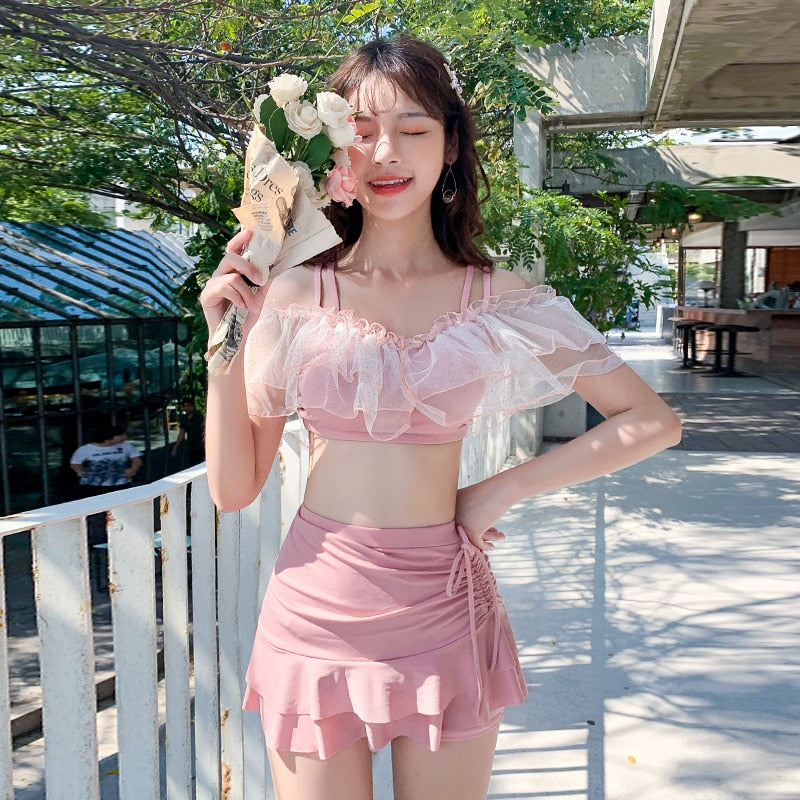 sixsr New Summer Sexy Cute Bikini Pink Sweet Suit Age Reduction Slim Fit Backless Women's 2-piece High Waist Swimsuit