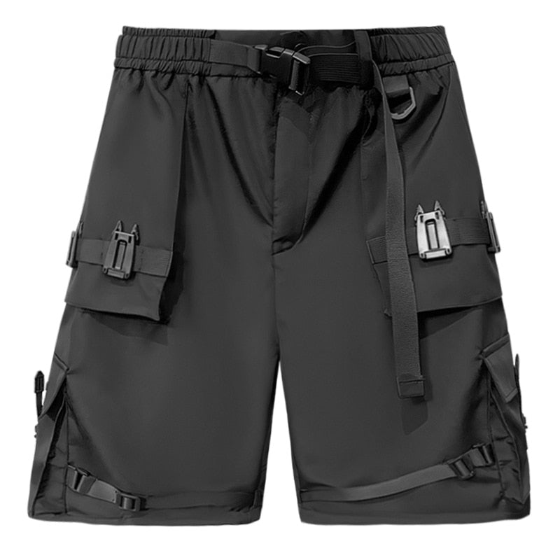 Sixsr 2024 Summer Tactical Techwear Cargo Shorts Ribbons Hip Hop Short Pants For Men Wide Leg Multi Pockets Casual Street Wear