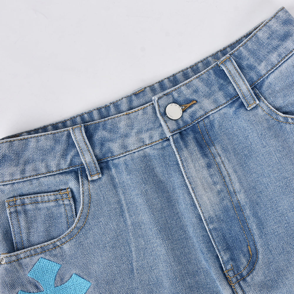 sixsr  Womens Fashion Denim Skirt Pattern Emboridery Tassel Pocket Zipper Straight Hot Women Bottoms Holiday Vocation Casual Wear Y2k Clothes