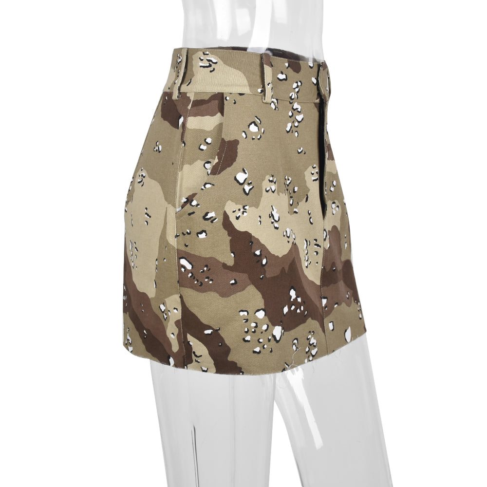 sixsr Womens Fashion Trendy Camouflage Mini Skirts for Women Korean Fashion Pockets Zipper Bottoms Harajuku Streetwear Y2k Vintage Clothes