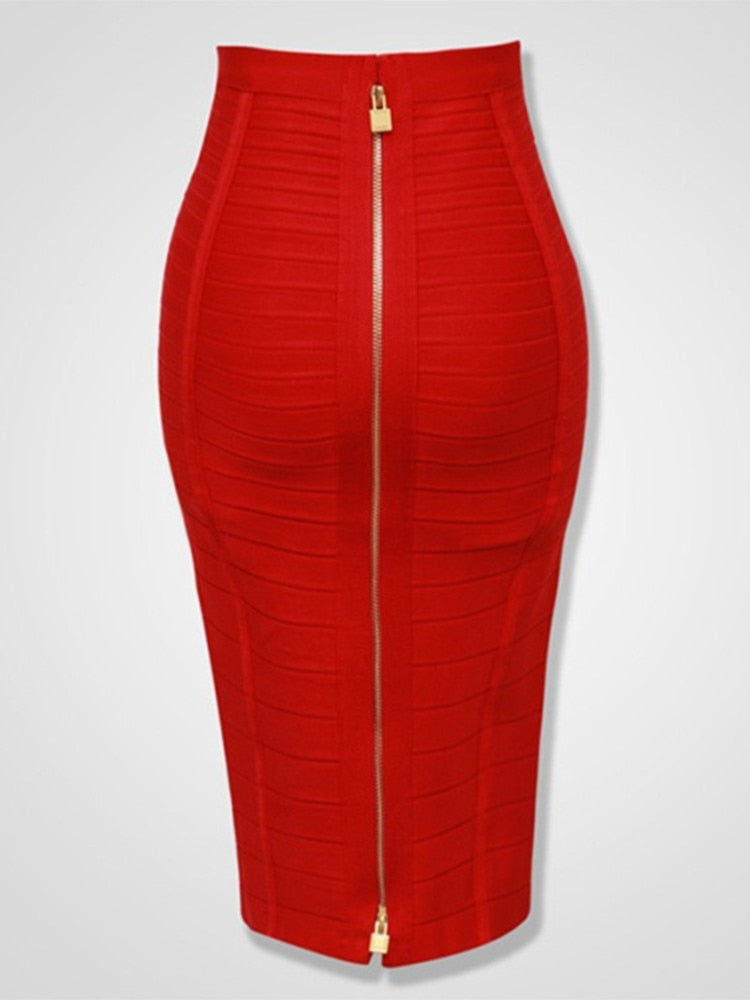 sixsr 16 Colors XL XXL Sexy Solid Zipper Orange Blue Black Red White Pink Bandage Skirt Women Elastic Bodycon Summer Pencil Skirt 58cm