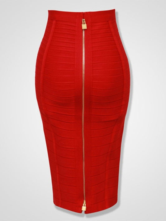 sixsr 16 Colors XL XXL Sexy Solid Zipper Orange Blue Black Red White Pink Bandage Skirt Women Elastic Bodycon Summer Pencil Skirt 58cm