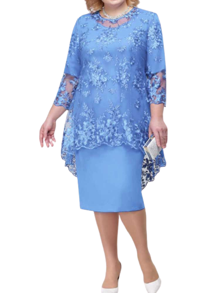 sixsr Women Plus Size Dress O-neck Midi Loose Dress M-5XL Lady Evening Lace Mesh Sexy Elegant Dress Female Clothing Summer Autumn