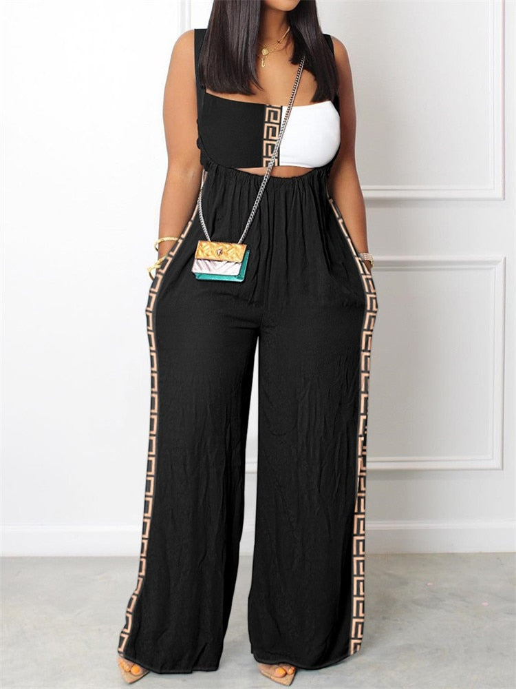 Sets Outifits New Geometric Print Wide Leg Suspender Jumpsuit Fashion Casual Pieces For Wome