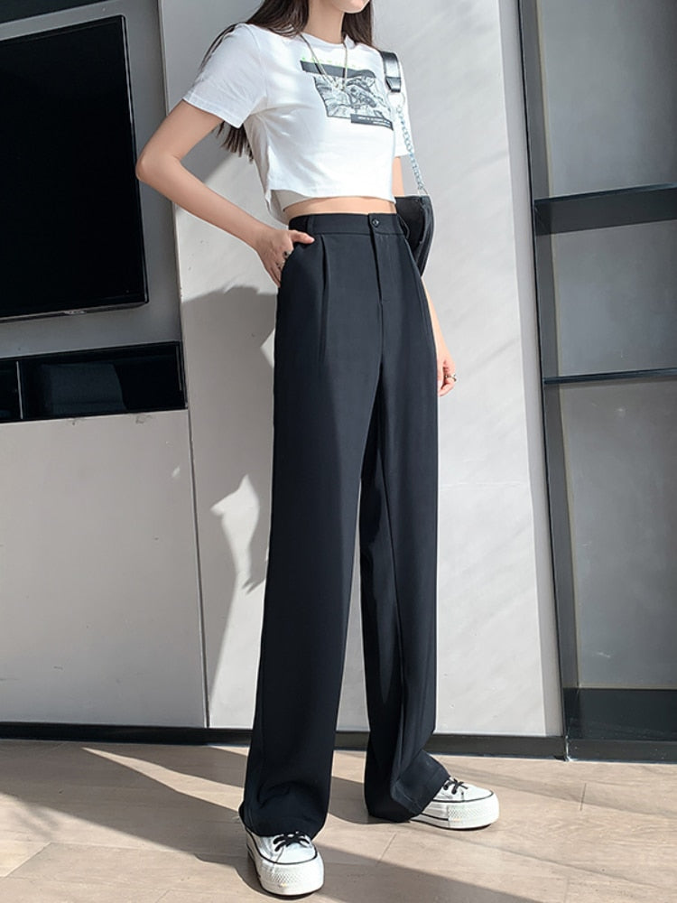 Sixsr Spring Outfits  Trends Casual High Waist Loose Wide Leg Pants for Women Spring Autumn New Female Floor-Length White Suits Pants Ladies Long Trousers