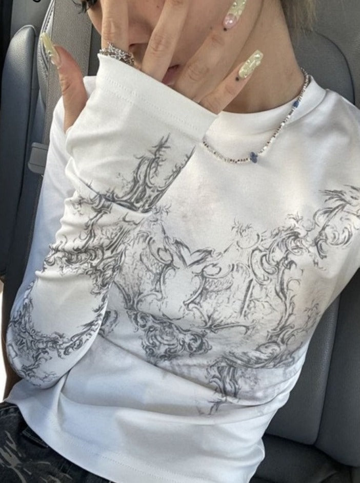 Vintage Women Clothes Y2k T-shirts Blusas Mujer De Moda O-neck Long Sleeve Print Tunic Woman Tshirts Fashion Casual Tops
