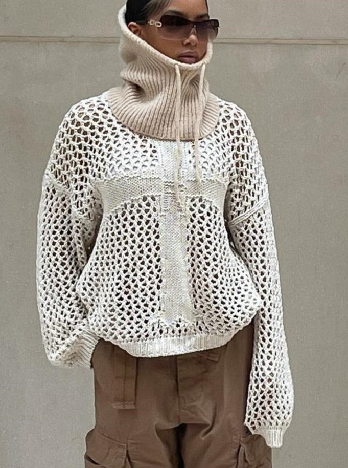 sixsr New Women's Fashion Y2K Harajuku Hollow Out Knit Pullovers Crewneck Vintage Top Fairycore Grunge Top Fashion Loose Retro Smock Sweater Summer Shirts