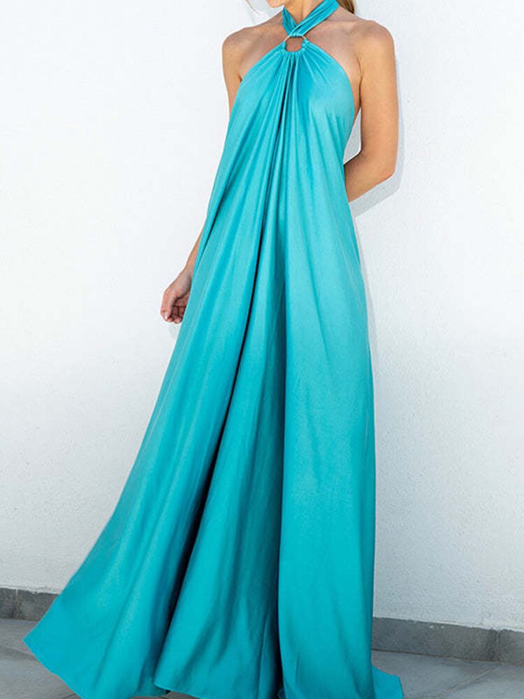 Summer Women Sexy Off Shoulder Beach Long Dress Casual Tie-up Bandage Party Dress Fashion Halter Backless Robe Dresses