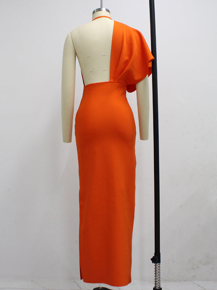 Fashion Trends Draped Backless Women Side Split Evening Club Party Dress New Sexy V Neck Orange Black Long Bandage Dress Vestidos
