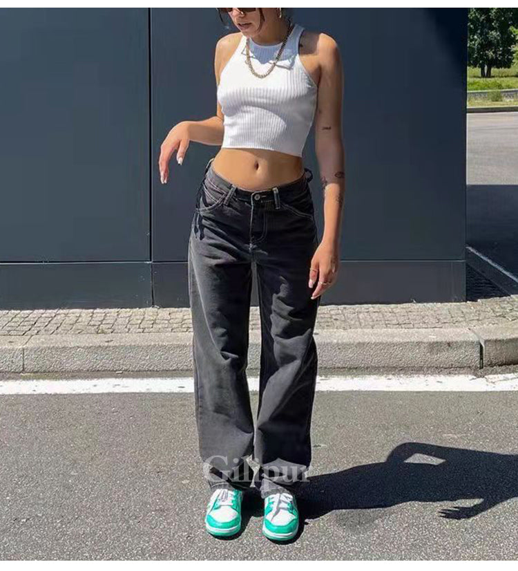 Sixsr Hot Sell Quality Low Waist Jeans Women Baggy Jeans New Fashion Straight Leg Pants Y2k Denim Trousers Vintage Loose Blue Washed Mom Jeans