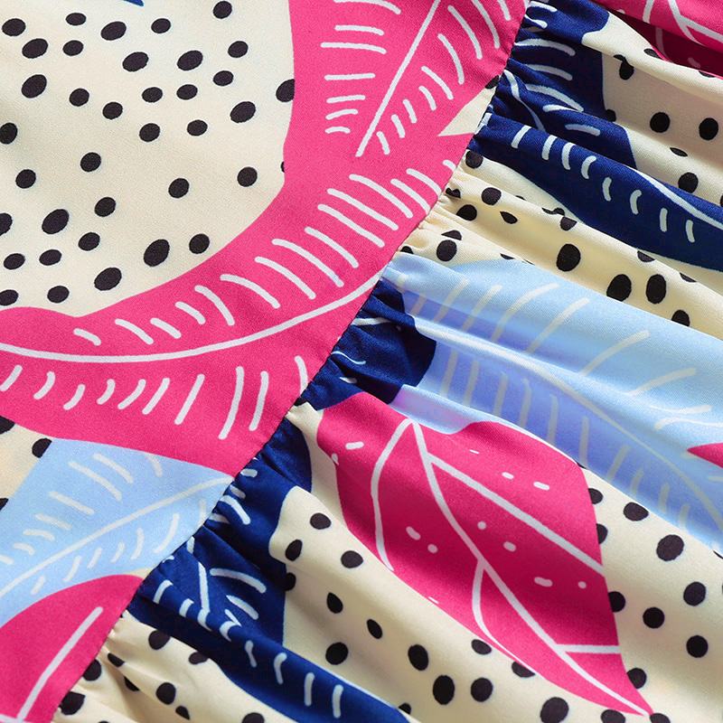 Summer Party Long Maxi Dress Women Long Sleeve Slit Vintage Printed Pleated Bohemian Beach Sundress Casual Vestido