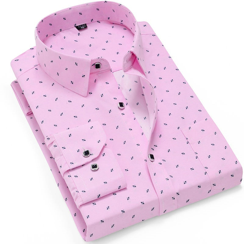 Sixsr New Men Fashion Casual Long Sleeved Printed Shirt Brand Men Clothing Slim Fit Male Social Business Dress Shirt  Soft Comfortable