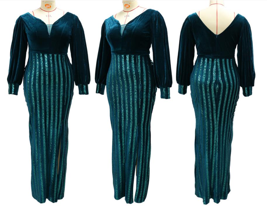 Sixsr Plus Size Clothing for Women Spring Autumn African Women Long Sleeve Polyester Long Dress Maxi Dress African Dresses for Women