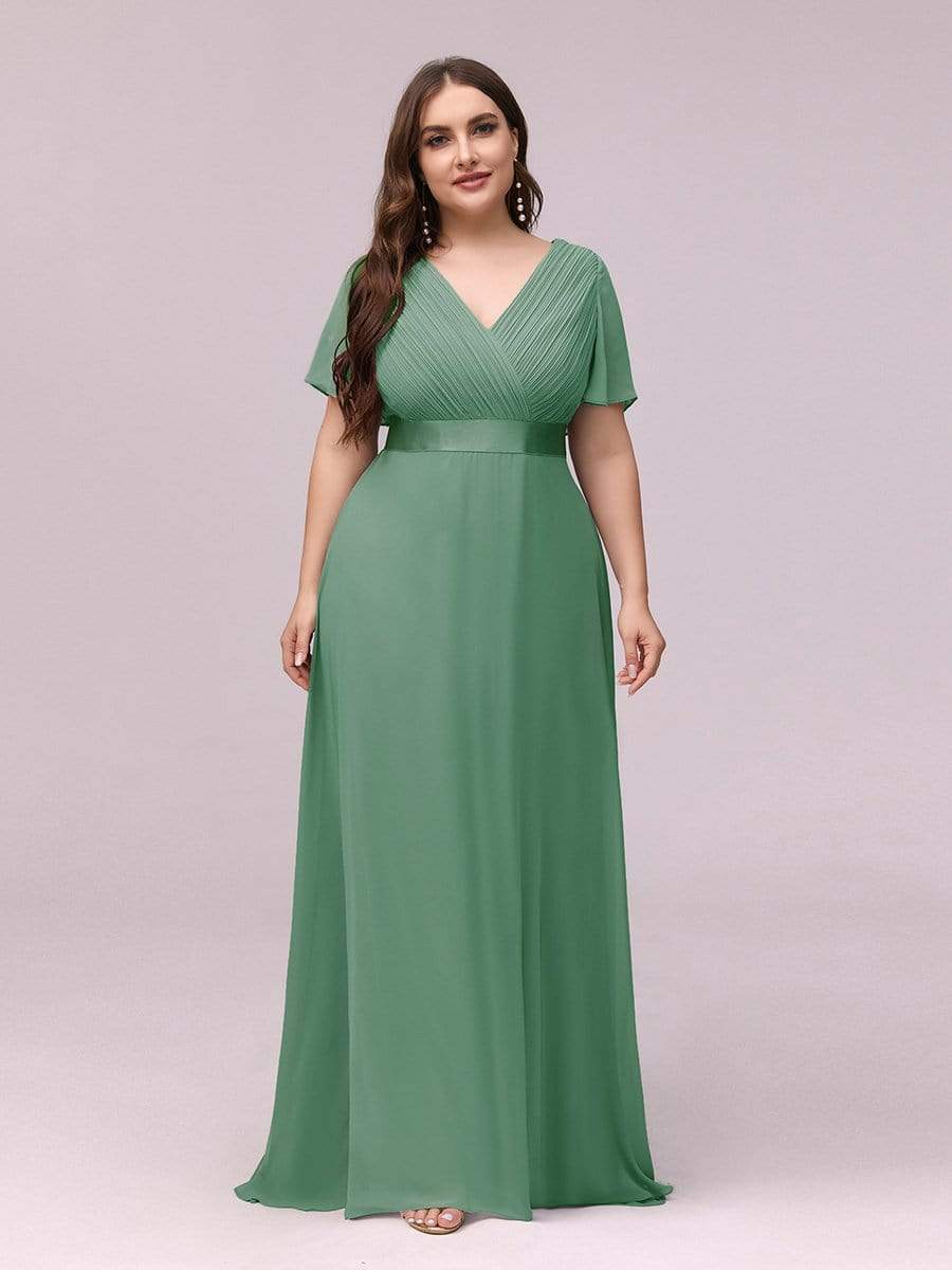 sixsr Summer Outfits New Women Plus Size Evening Dresses Long Elegant A Line V Neck Ruffles Chiffon Formal Wedding Party Dress Robe De Soiree