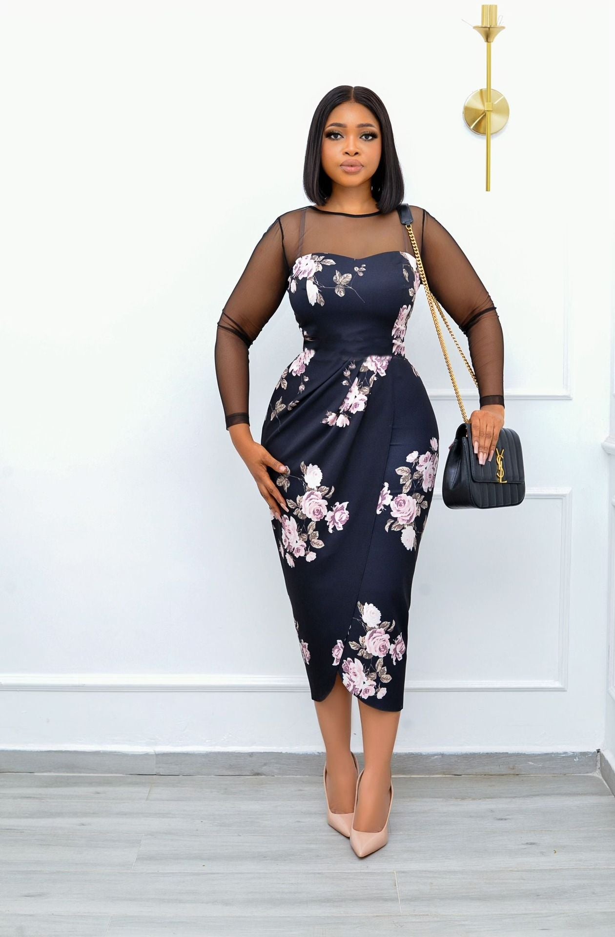 sixsr Trends high quality Women's New Summer Commuter Fashion Sexy V-Neck Wedding Party Dress Belt Slim Temperament Elegant Ladies Dress