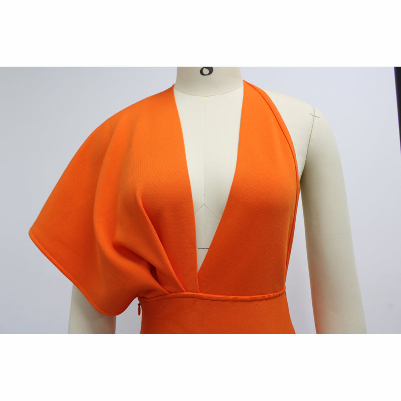 Fashion Trends Draped Backless Women Side Split Evening Club Party Dress New Sexy V Neck Orange Black Long Bandage Dress Vestidos