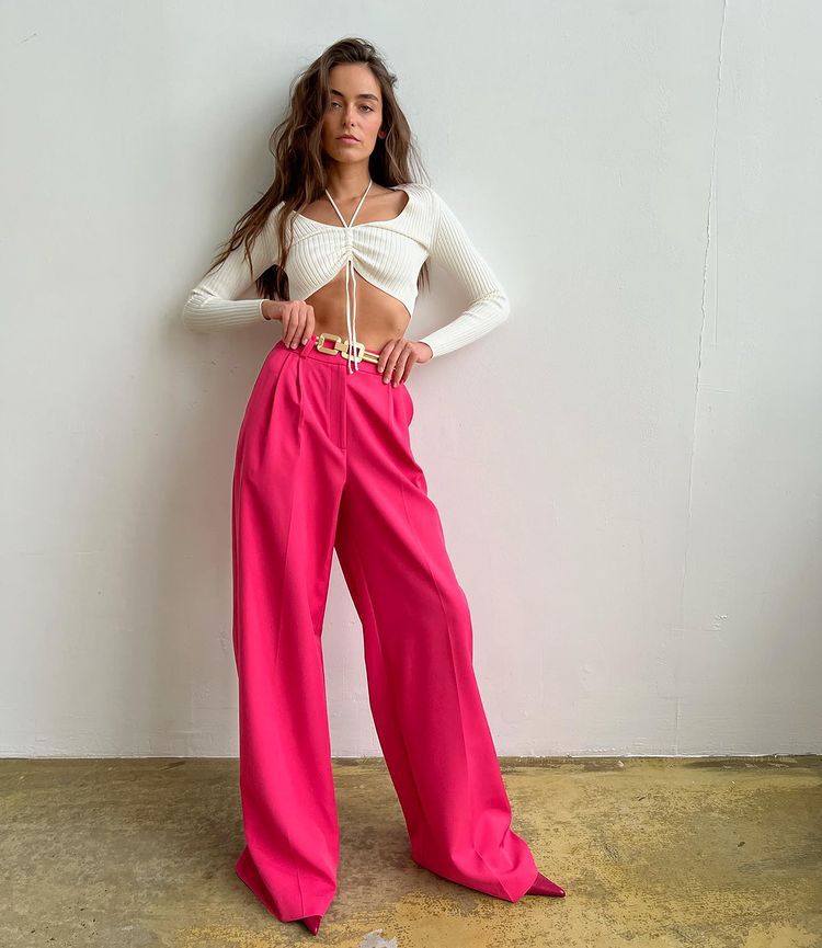 sixsr Outfits  Trends New Spring Summer Women's Casual Straight Classic Green Black Rose Red High Waist Pants Korean Wide Leg Trousers for Women