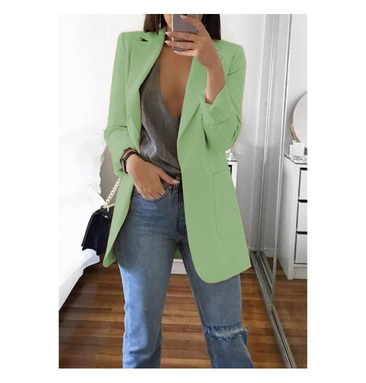 Fashion Korean Casual Women's Blazer Spring Autumn Long Blazer Women Suit Outwear Slim Coats Office Ladies Blazer Work Jacket