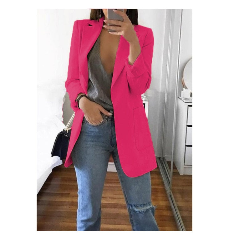 Fashion Korean Casual Women's Blazer Spring Autumn Long Blazer Women Suit Outwear Slim Coats Office Ladies Blazer Work Jacket