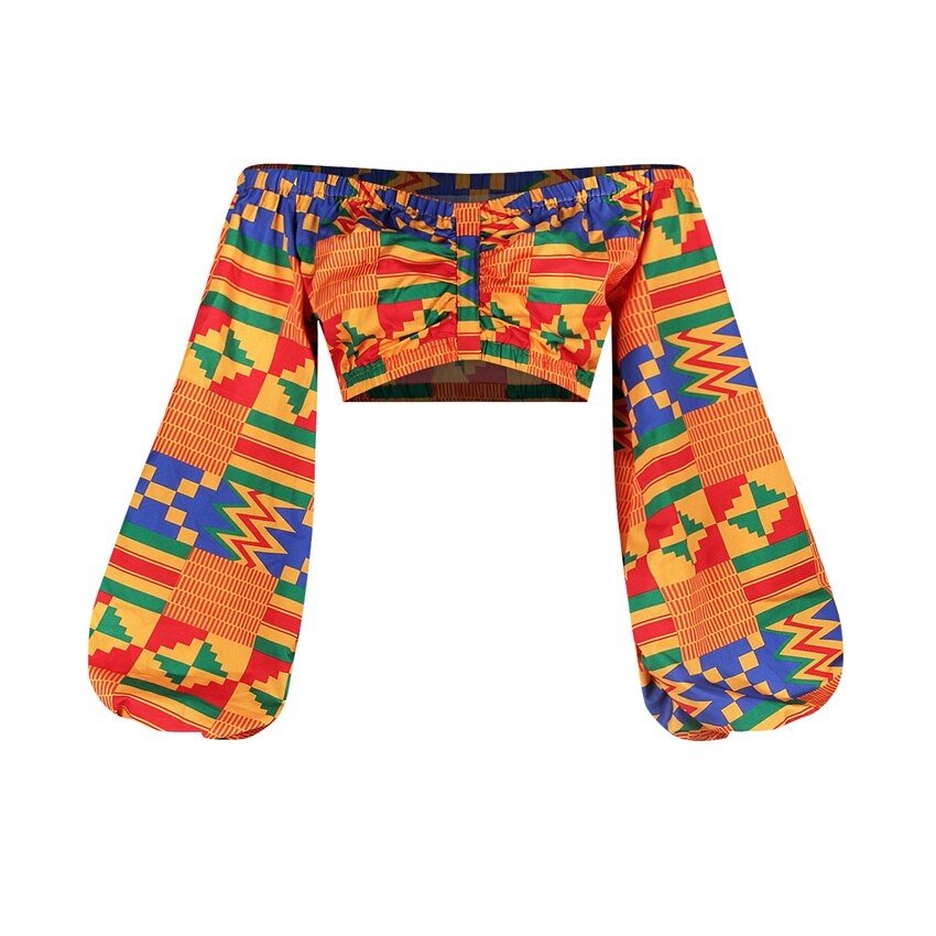sixsr African Dresses for Women Autumn 2-piece Set Lady Full Sleeve Shoulder Off Festher Dashiki Print Split Skirts Africna Clothes