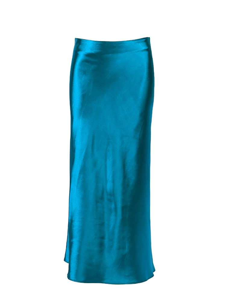 sixsr Solid Purple Satin Silk Skirt Women High Waisted Summer Long Skirt New Elegant Ladies Office Skirts Midi Spring
