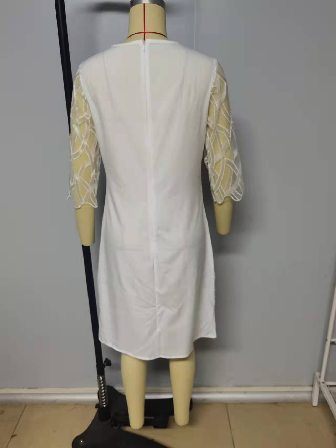 sixsr Fashion Trends Embroidered Dress Half Sleeve Casual Dress Sexy See-through Patchwork Lace Party Dress Women Fashion O Neck Loose Pullover Dress