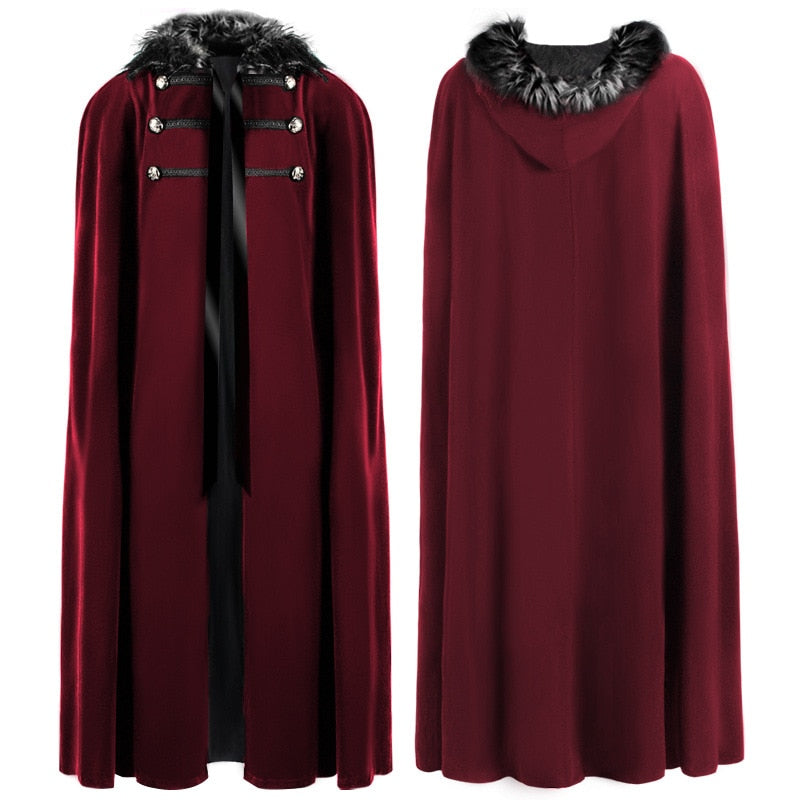 Sixsr Men Women Medieval Victorian Coat Cloak Viking Renaissan Fur Collar Pirate Cosplay Maxi Cape Halloween Gothic Steampunk Costume