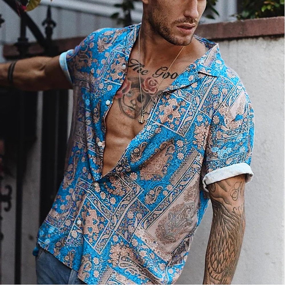 Sixsr New Luxury Social Shirts For Men Casual Floral Print Short-sleeved Tees Summer Loose Simple Tops Lapel Shirt Men's Clothing 2024