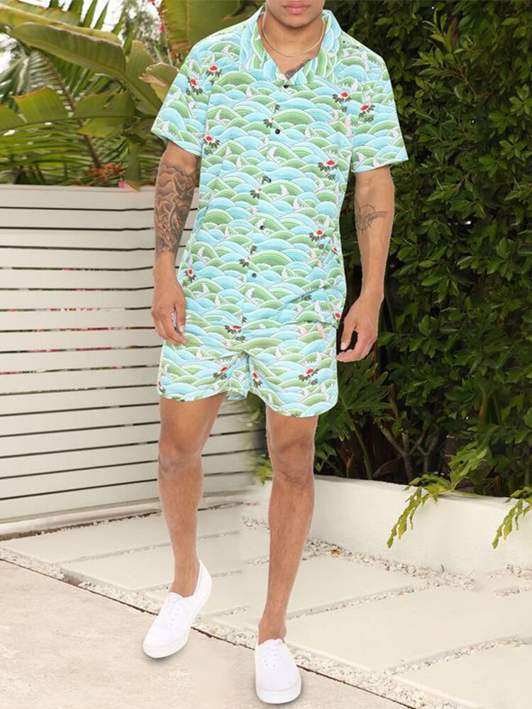 2024 Summer Fashion Men Clothing Beach Outfits Vintage Floral Printed Two Piece Sets Mens Short Sleeve Shirts And Shorts Suits