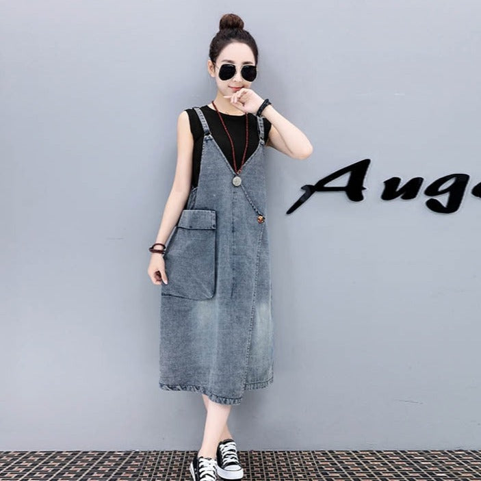 Summer Adjustable Strap Denim Dress Sundress Women Sleeveless Long Bandage Dresses for Womens Korean Street Robe Femme