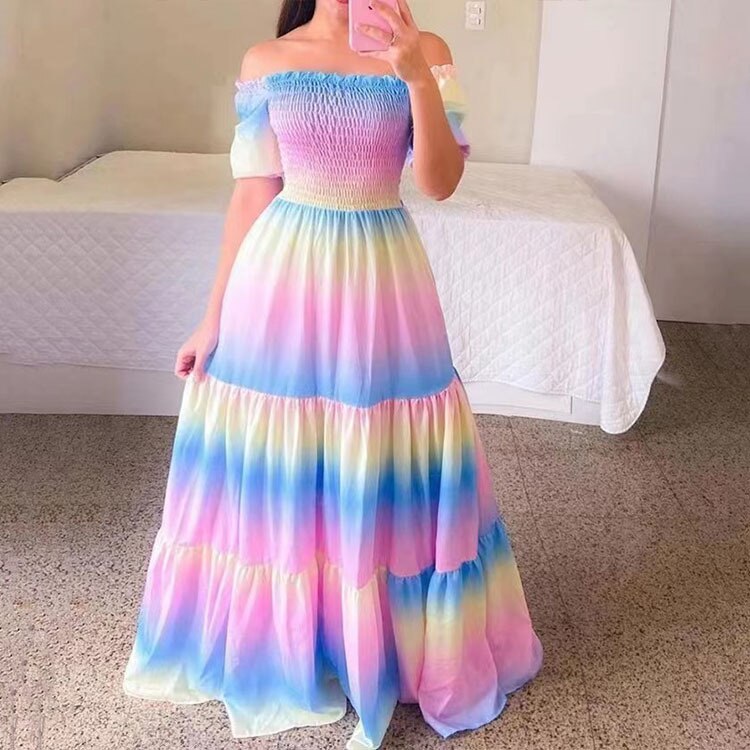 Women's Butterfly Summer Dress Tube Top Short Sleeve Ruffle Hem A Line Date Night Robes Vacation Bohemian Maxi Dresses XXXL