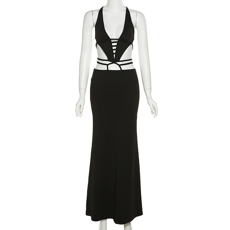 sixsr Sexy Bandage Hollow Out Slip Maxi Dress for Women Party Club Elegant Outfits Summer Holiday Backless Dresses Slim