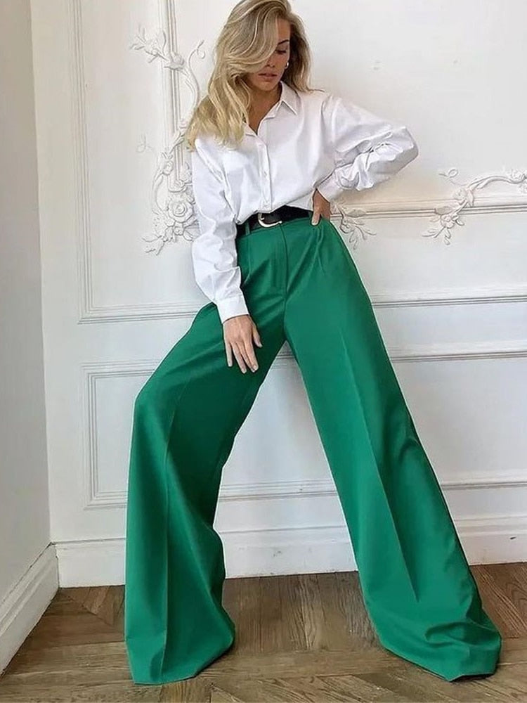 sixsr Outfits  Trends New Spring Summer Women's Casual Straight Classic Green Black Rose Red High Waist Pants Korean Wide Leg Trousers for Women