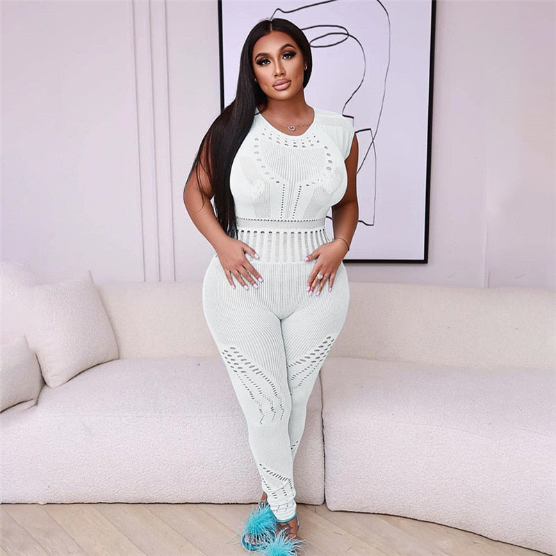 sixsr Hollow Out Knitted Mesh Jumpsuits Women Sexy See Through Long Sleeve Hipster Stretchy Skinny Overalls Clubwear Romper