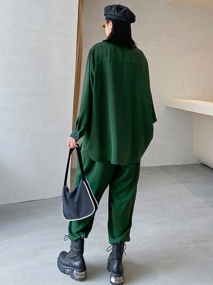 sixsr Wide Leg Pants Irregular Big Size Two Piece Suit New Lapel Long Sleeve Loose Fit Women Fashion Spring Autumn
