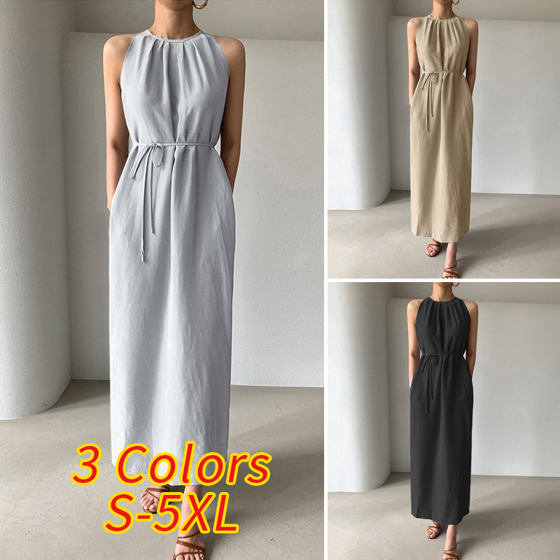 sixsr Sexy Sleeveless Summer Dress Sexy Ruffle Maxi Long Dress With Belt Women Bohemian Sundress Party Vestido Autumn Robe