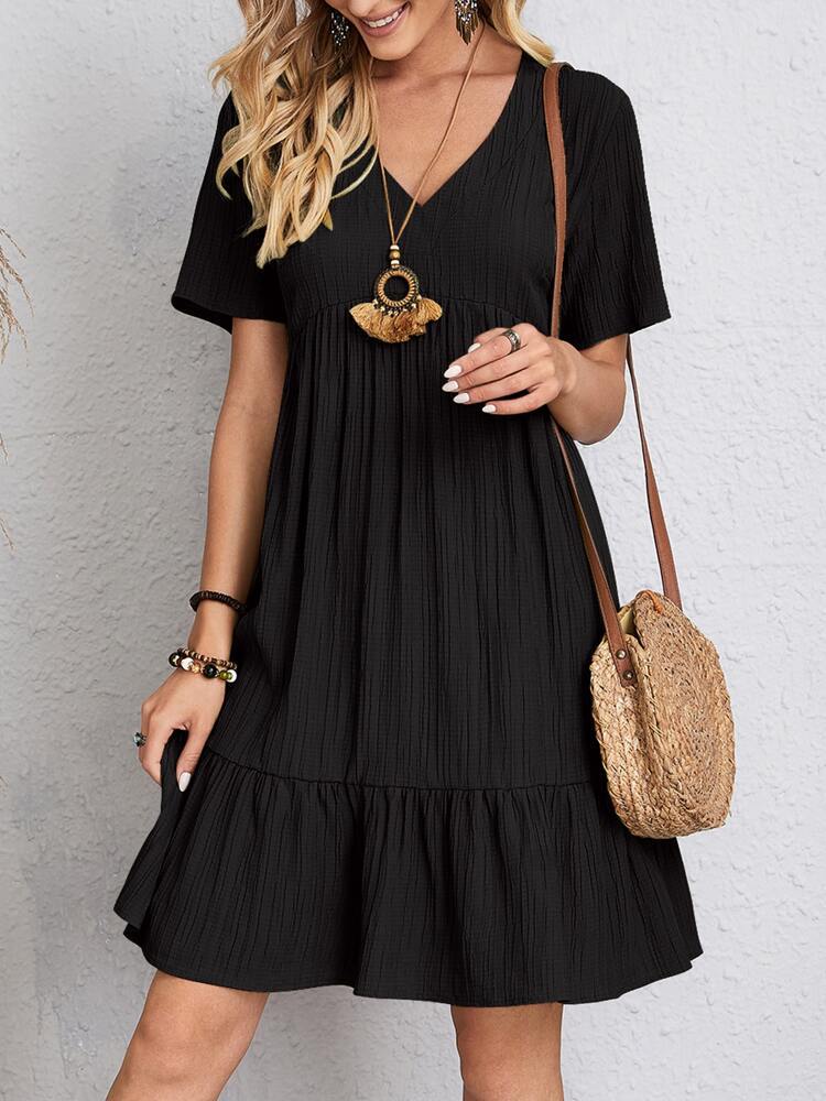 Spring summer v-neck floral short-sleeved dress