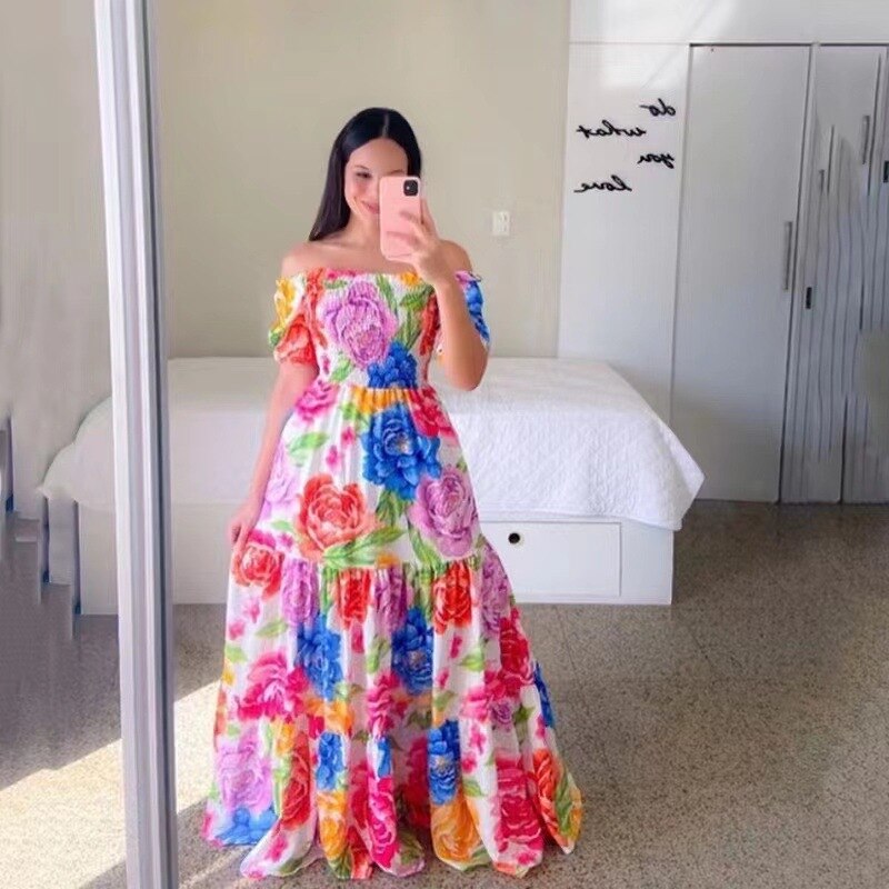 Women's Butterfly Summer Dress Tube Top Short Sleeve Ruffle Hem A Line Date Night Robes Vacation Bohemian Maxi Dresses XXXL