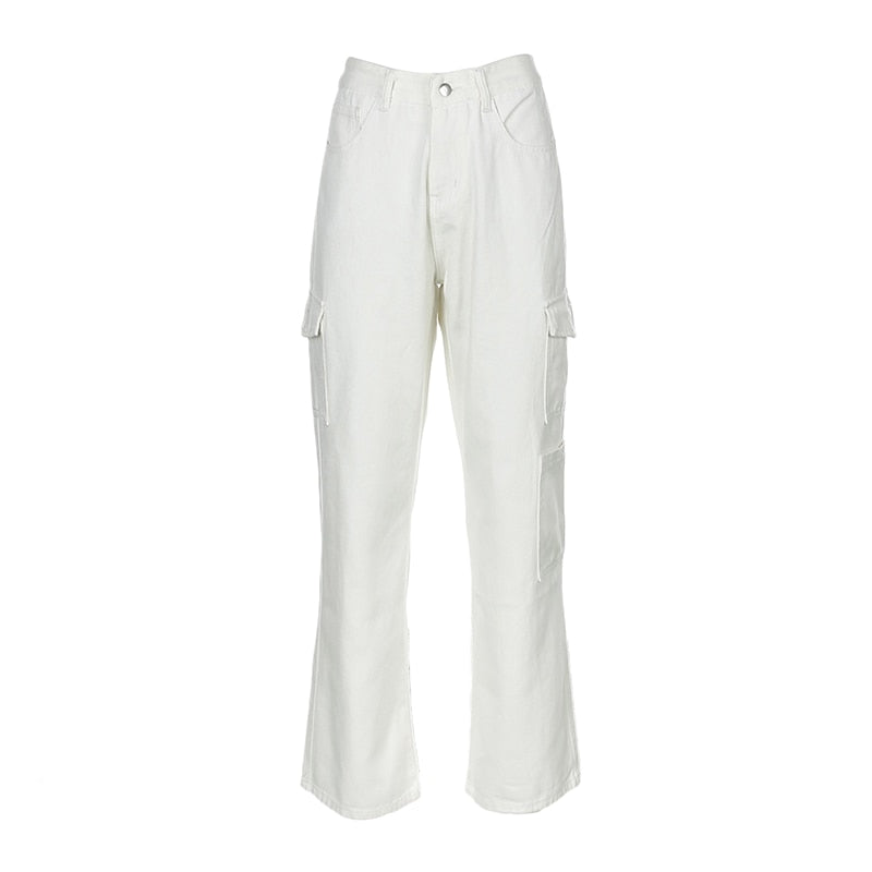 Sixsr Fashion Streetwear Women Jeans Pocket High Waist Jeans Korean Casual Straight Harajuku Denim Pants Baggy New Cargo Pants