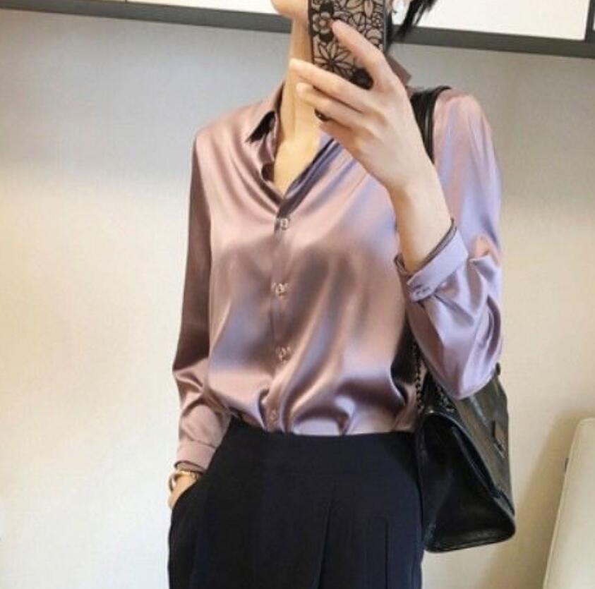 Sixsr Brand Quality Luxury Women Shirt Elegant Office Button Up Long Sleeve Shirts Momi Silk Crepe Satin Blouses for Women Fashion Business Ladies Top