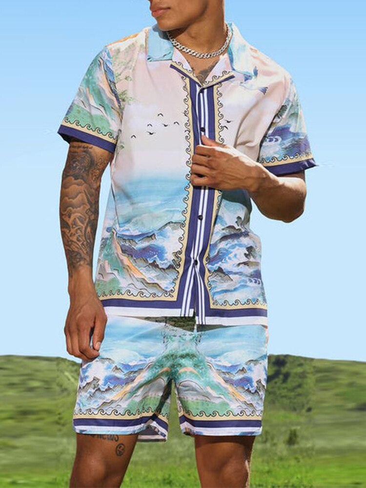 2024 Summer Fashion Men Clothing Beach Outfits Vintage Floral Printed Two Piece Sets Mens Short Sleeve Shirts And Shorts Suits